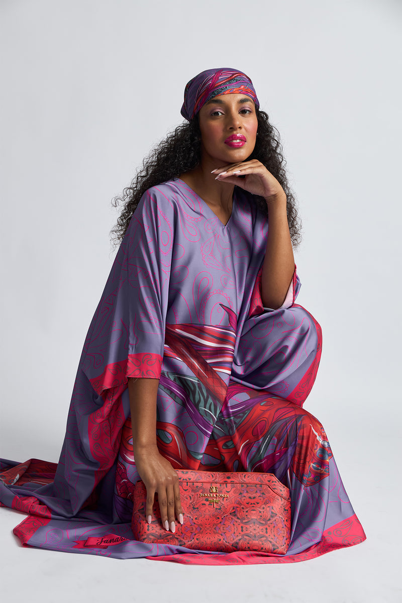 Neptune Satin Scarf Print Kaftan