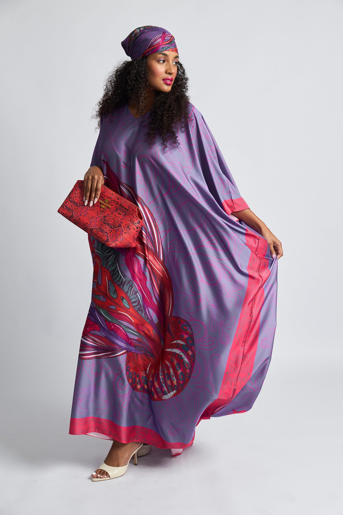 Neptune Satin Scarf Print Kaftan