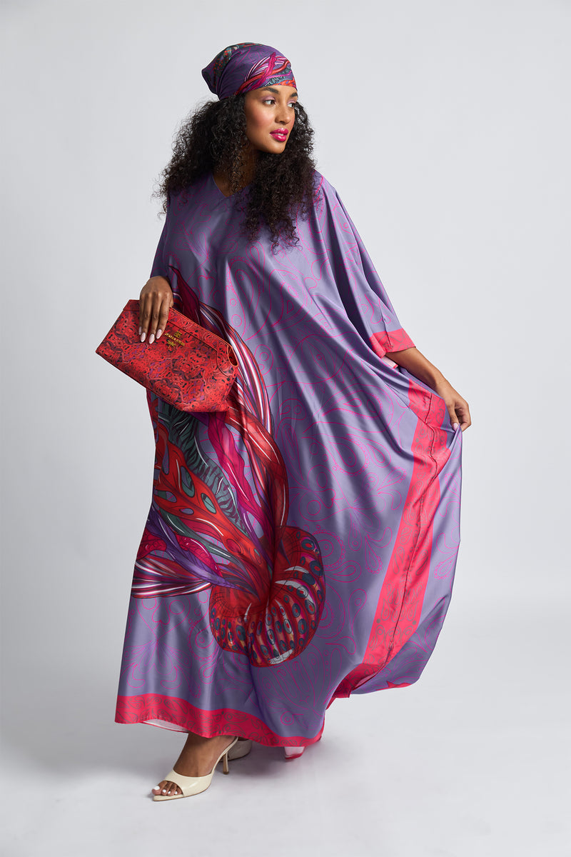 Neptune Satin Scarf Print Kaftan