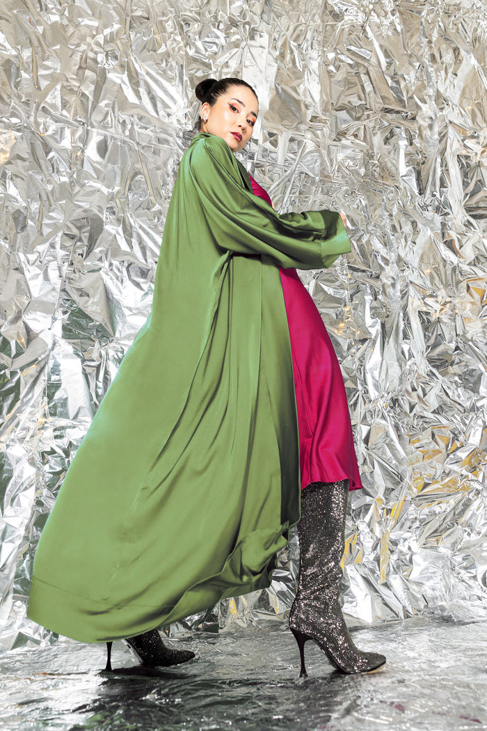 Olive Satin Abaya Kaftan