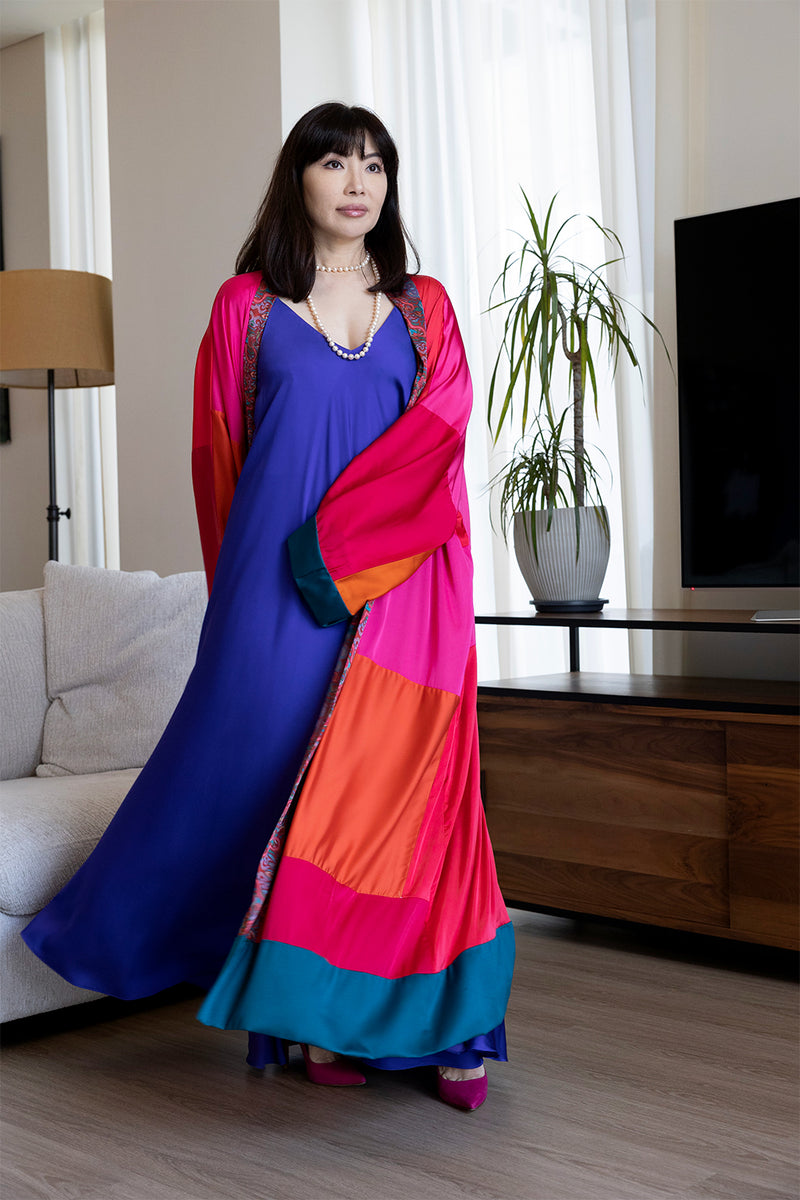 One Of A Kind Pink Shades Satin Abaya Kaftan