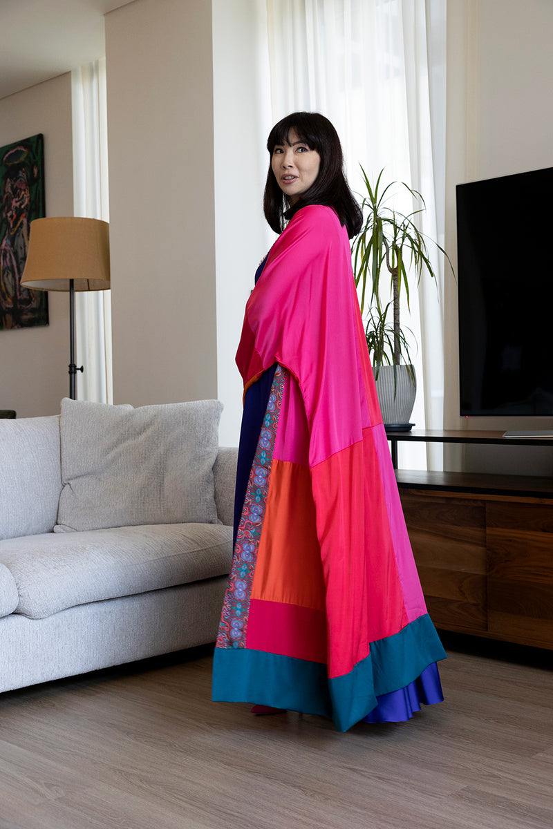 One Of A Kind Pink Shades Satin Abaya Kaftan