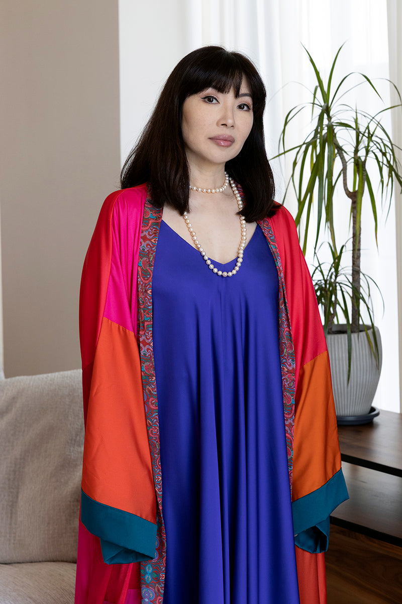 One Of A Kind Pink Shades Satin Abaya Kaftan
