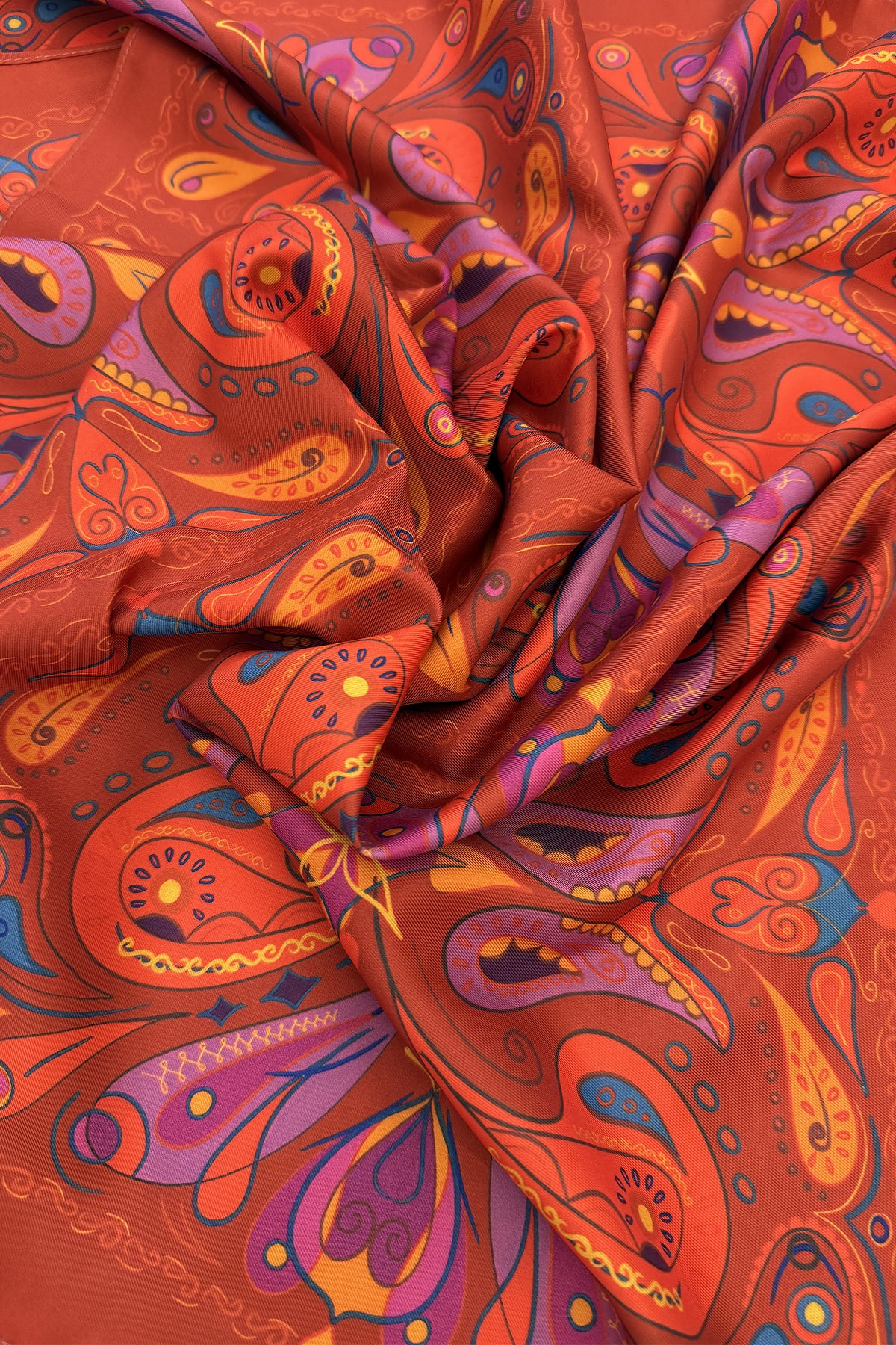 Red Paisley Satin Twill Scarf