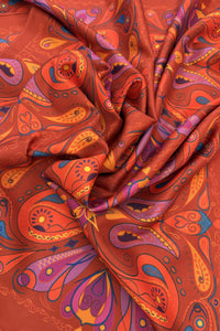 Red Paisley Satin Twill Scarf
