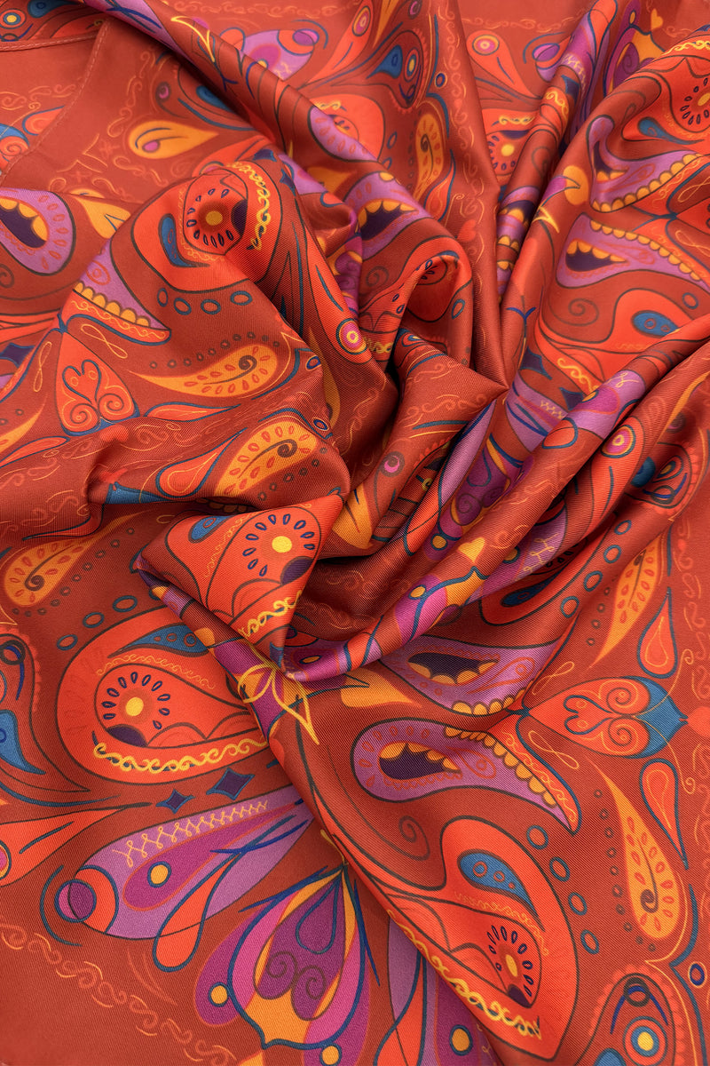 Red Paisley Satin Twill Scarf