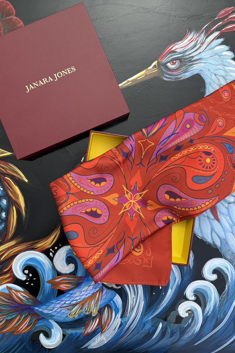 Red Paisley Satin Twill Scarf