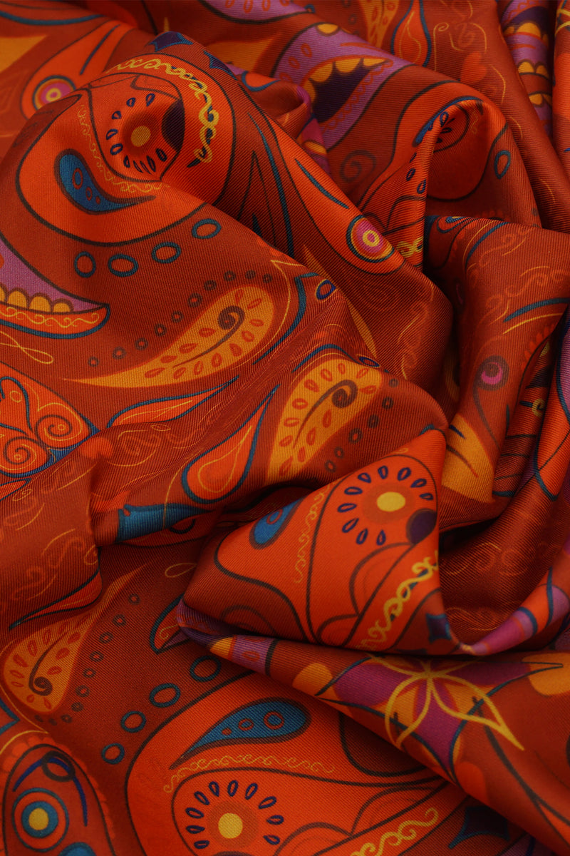 Red Paisley Satin Twill Scarf
