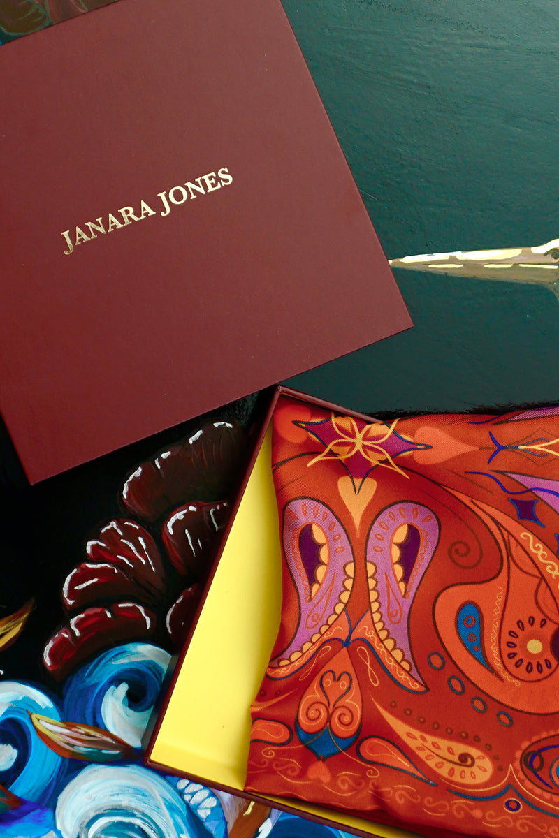 Red Paisley Satin Twill Scarf
