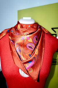 Red Paisley Satin Twill Scarf