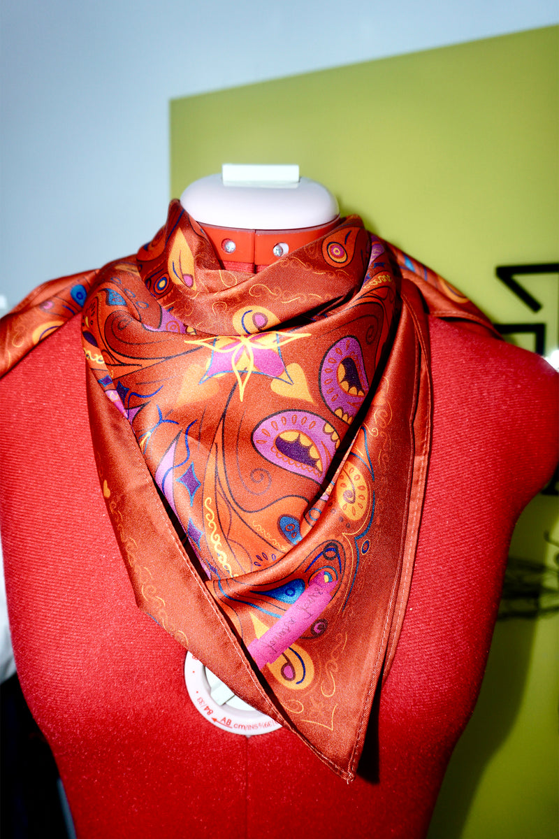 Red Paisley Satin Twill Scarf