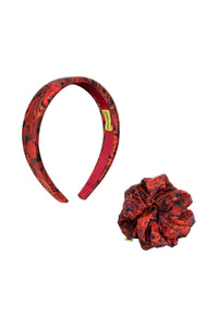 Red Snakes Print Satin Headband and Scrunchie Set