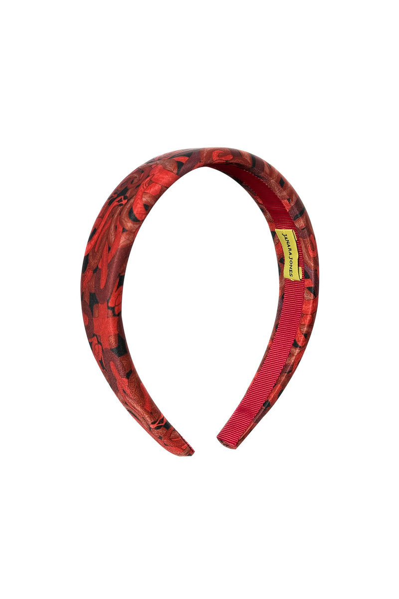 Red Snakes Print Satin Headband