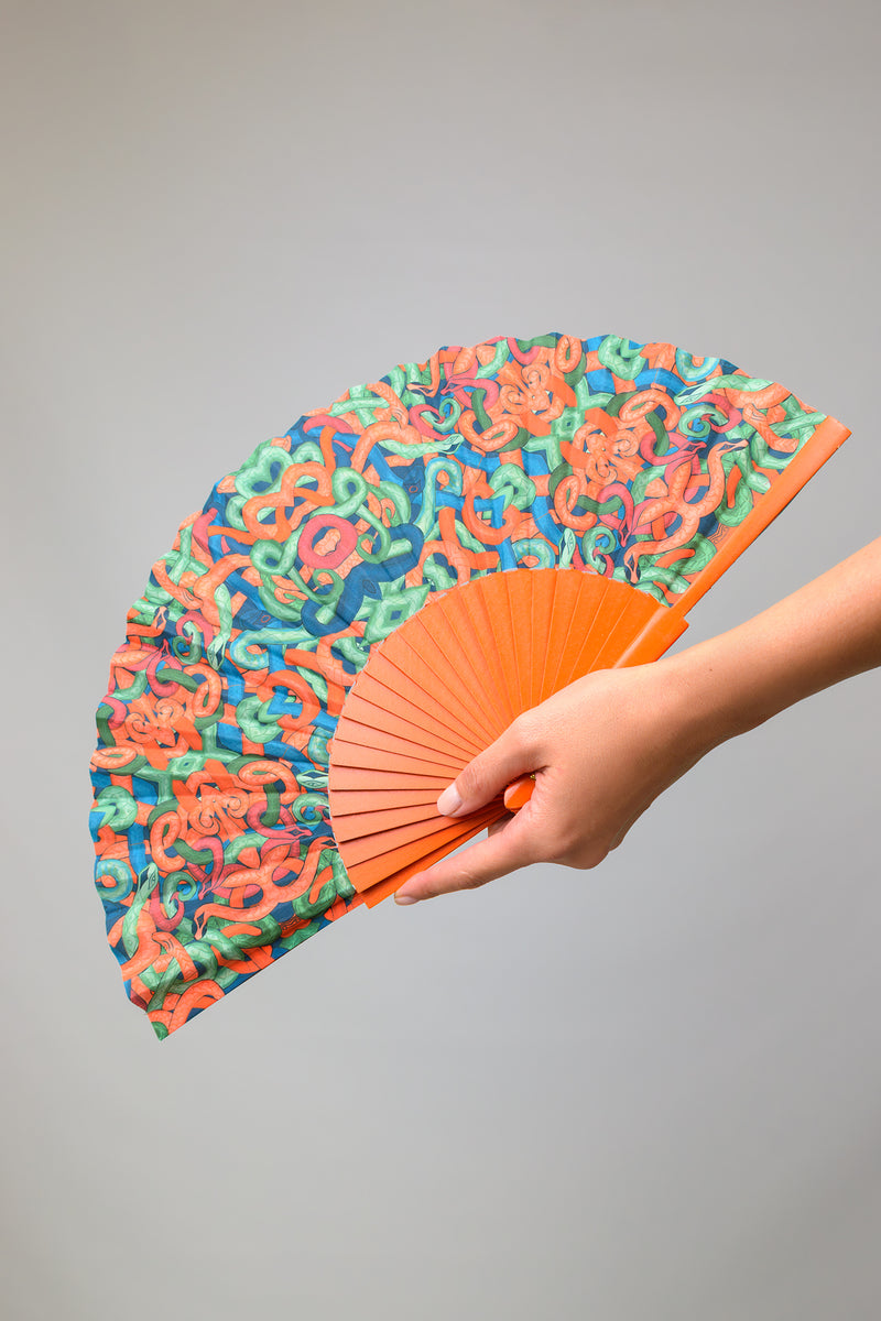 Snakes Orange Hand Fan