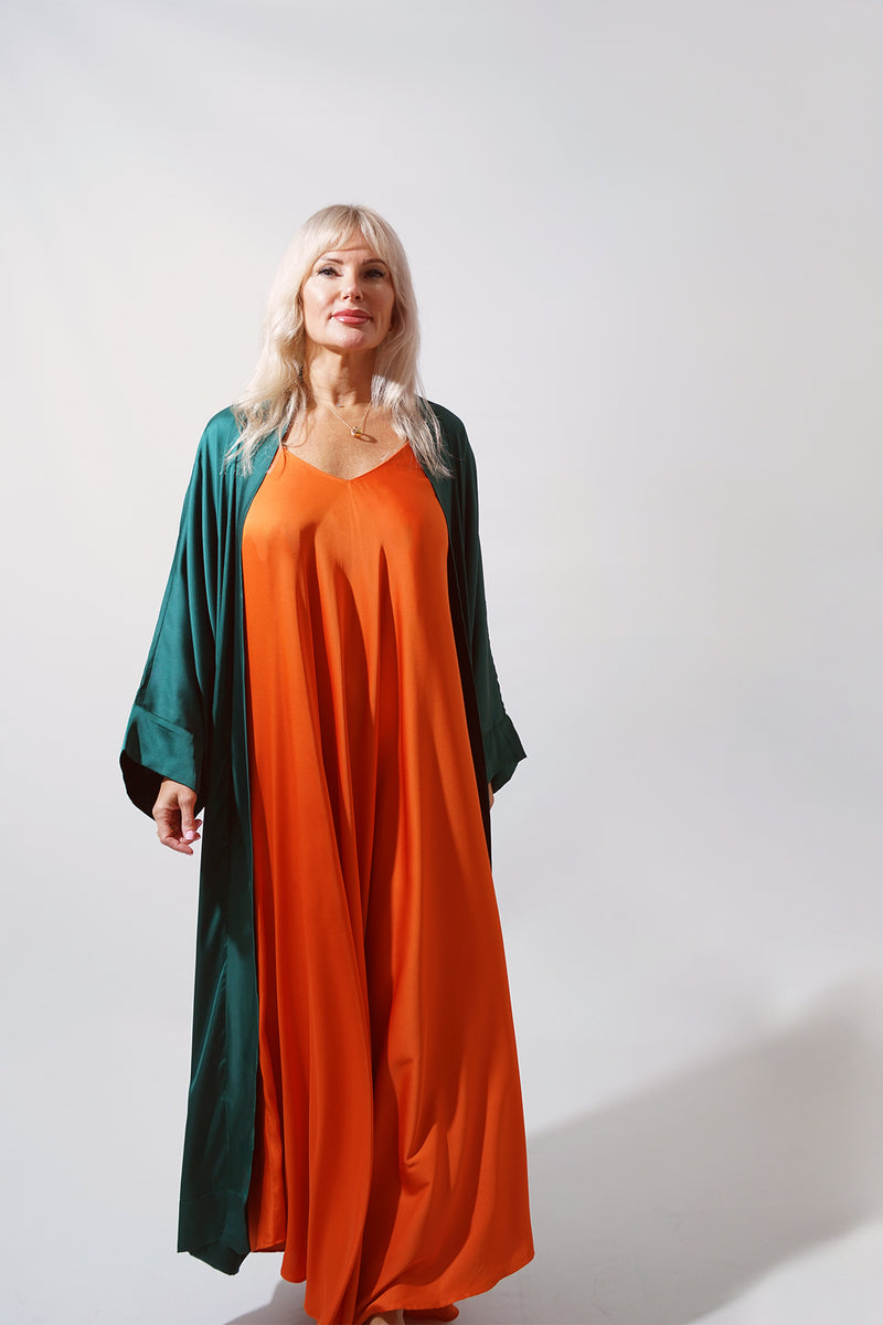 Teal Satin Abaya Kaftan