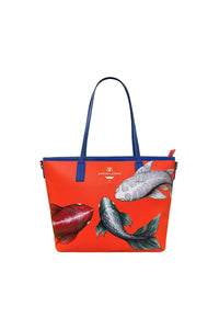 Koi Fish Hand Painted Orange Tote Bag
