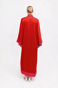 Fuchsia Cuffs Red Satin Abaya Kaftan