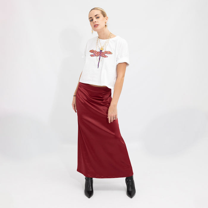 Beetroot Satin Low-Waisted Maxi Skirt
