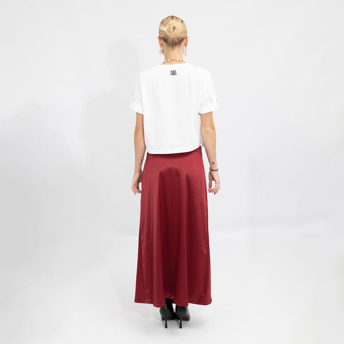 Beetroot Satin Low-Waisted Maxi Skirt