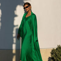 Emerald Rhinestones Satin Abaya Kaftan