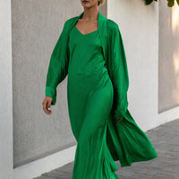 Emerald Rhinestones Satin Abaya Kaftan