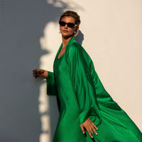 Emerald Rhinestones Satin Abaya Kaftan