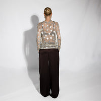 Golden Shimmering Mesh Silver Stars Teresa Top