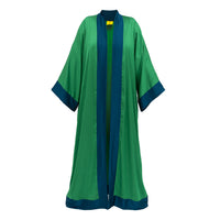 Green Blue Cuffs Satin Abaya Kaftan