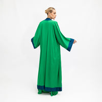 Green Blue Cuffs Satin Abaya Kaftan