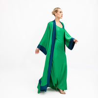 Green Blue Cuffs Satin Abaya Kaftan