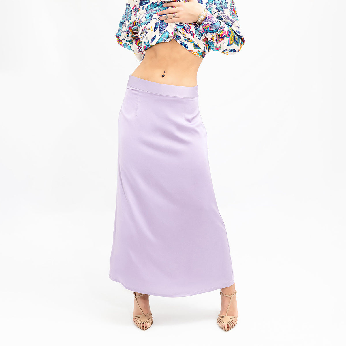 Lavender Satin Low-Waisted Maxi Skirt