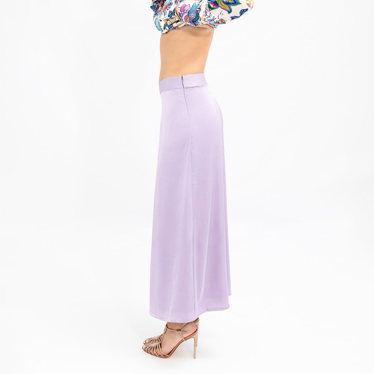 Lavender Satin Low-Waisted Maxi Skirt
