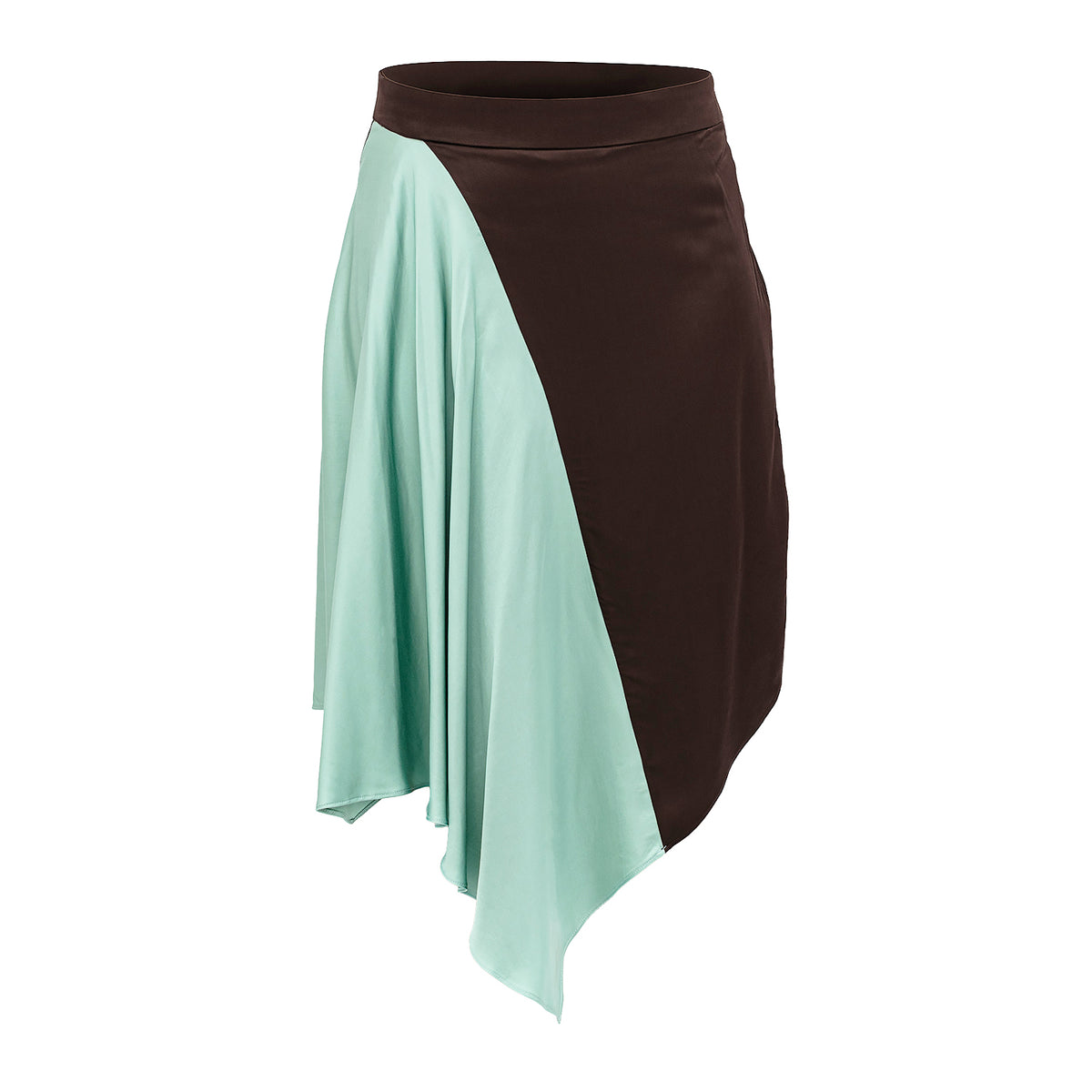 Mint Chocolate Viscose Low-Waisted Asymmetric Midi Skirt