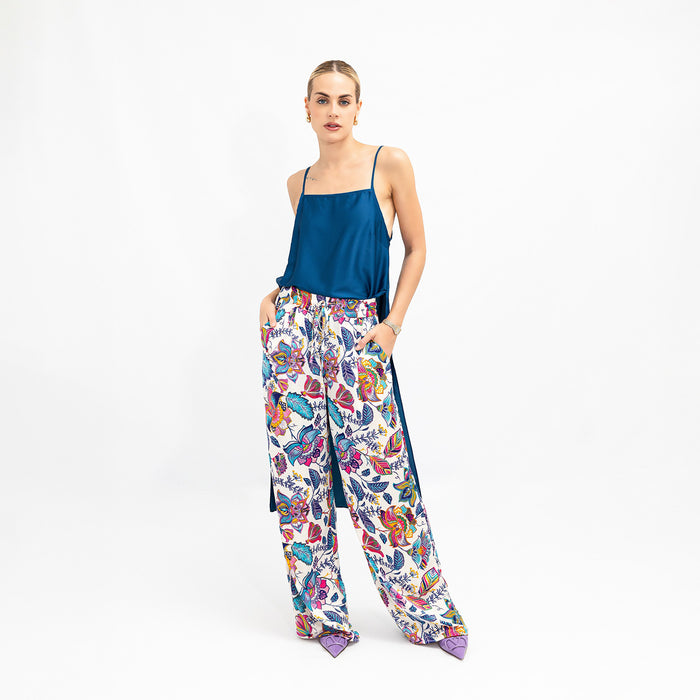 Miracle Garden Satin Wide-Leg Trousers