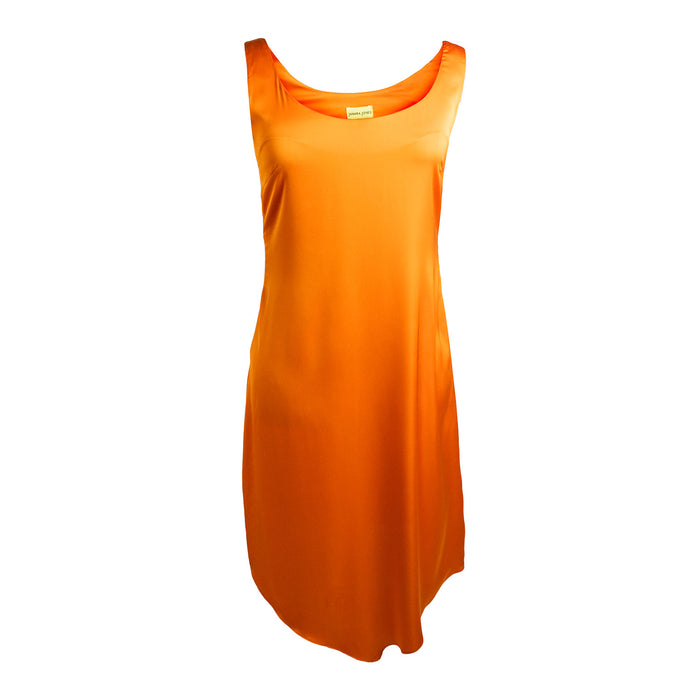 Orange Satin Scoop-Neck Midi Dress