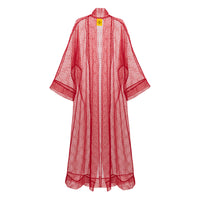 Red Beaded Organza Abaya Kaftan