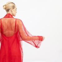 Red Beaded Organza Abaya Kaftan