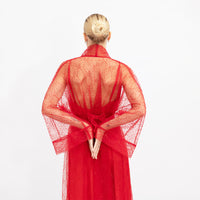 Red Beaded Organza Abaya Kaftan