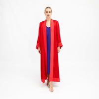 Red Fuchsia Cuffs Satin Abaya Kaftan