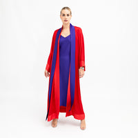 Red Fuchsia Cuffs Satin Abaya Kaftan