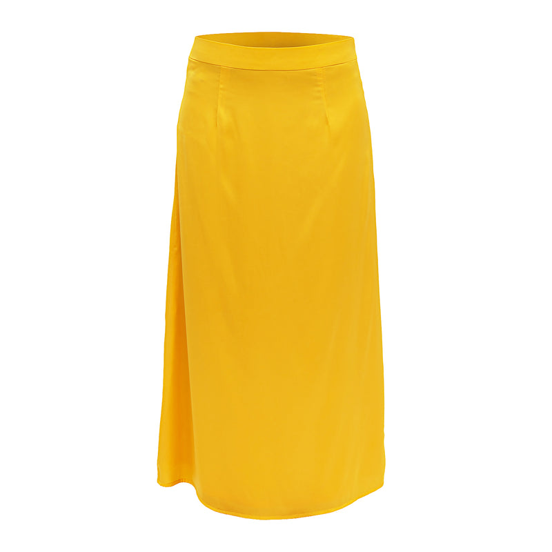 Yellow Satin Low-Waisted Maxi Skirt