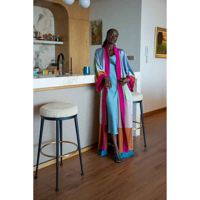 One Of A Kind Olive Mix Shades Satin Abaya Kaftan