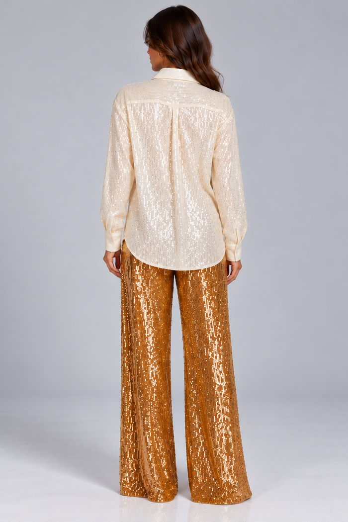 Gold Sequin Wide-Leg Trouser