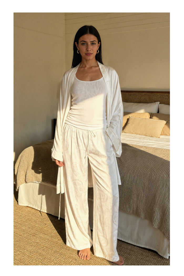 White Koi Fish Printed Wide-Leg Trousers