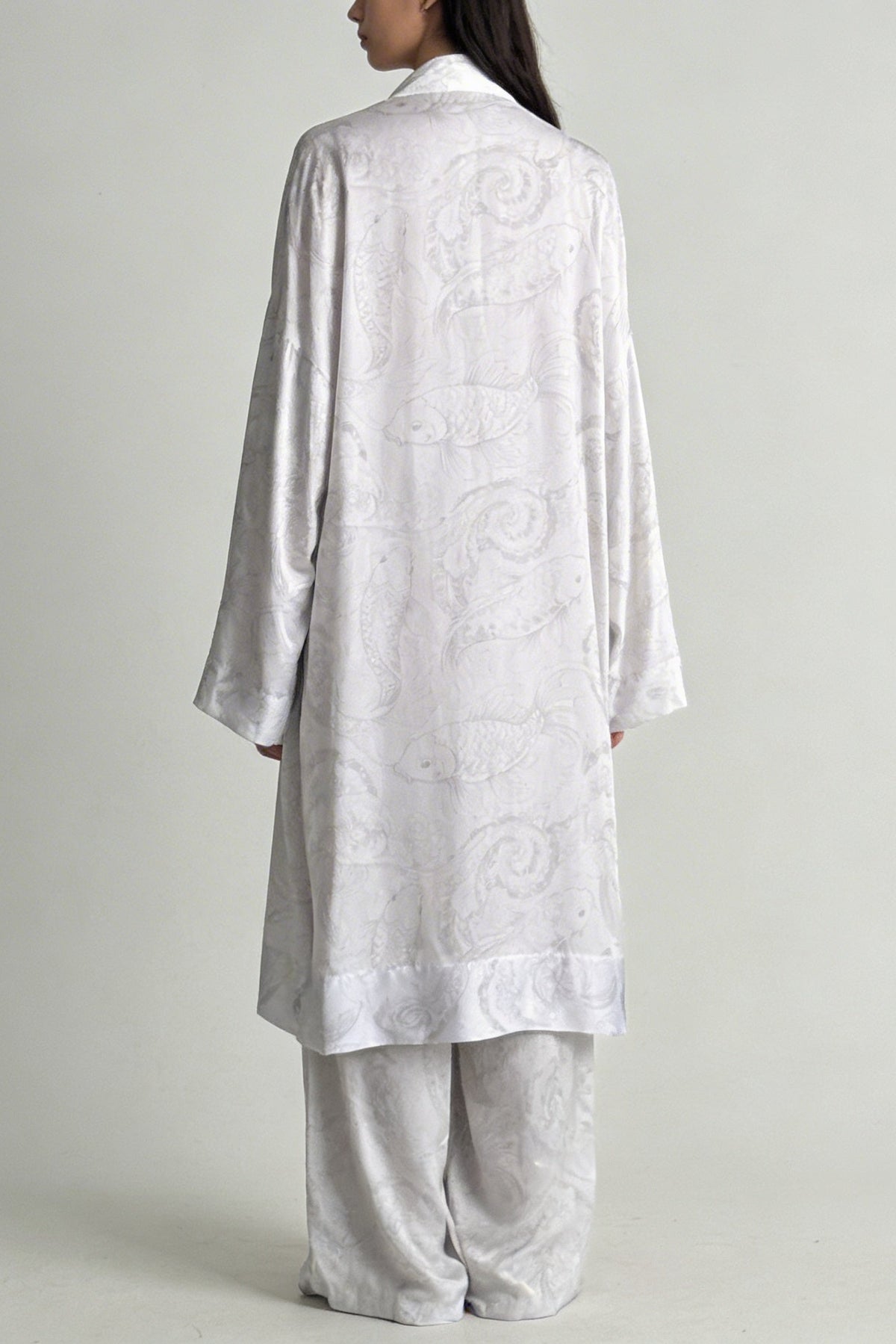 White Koi Fish Print Short Kimono Kaftan