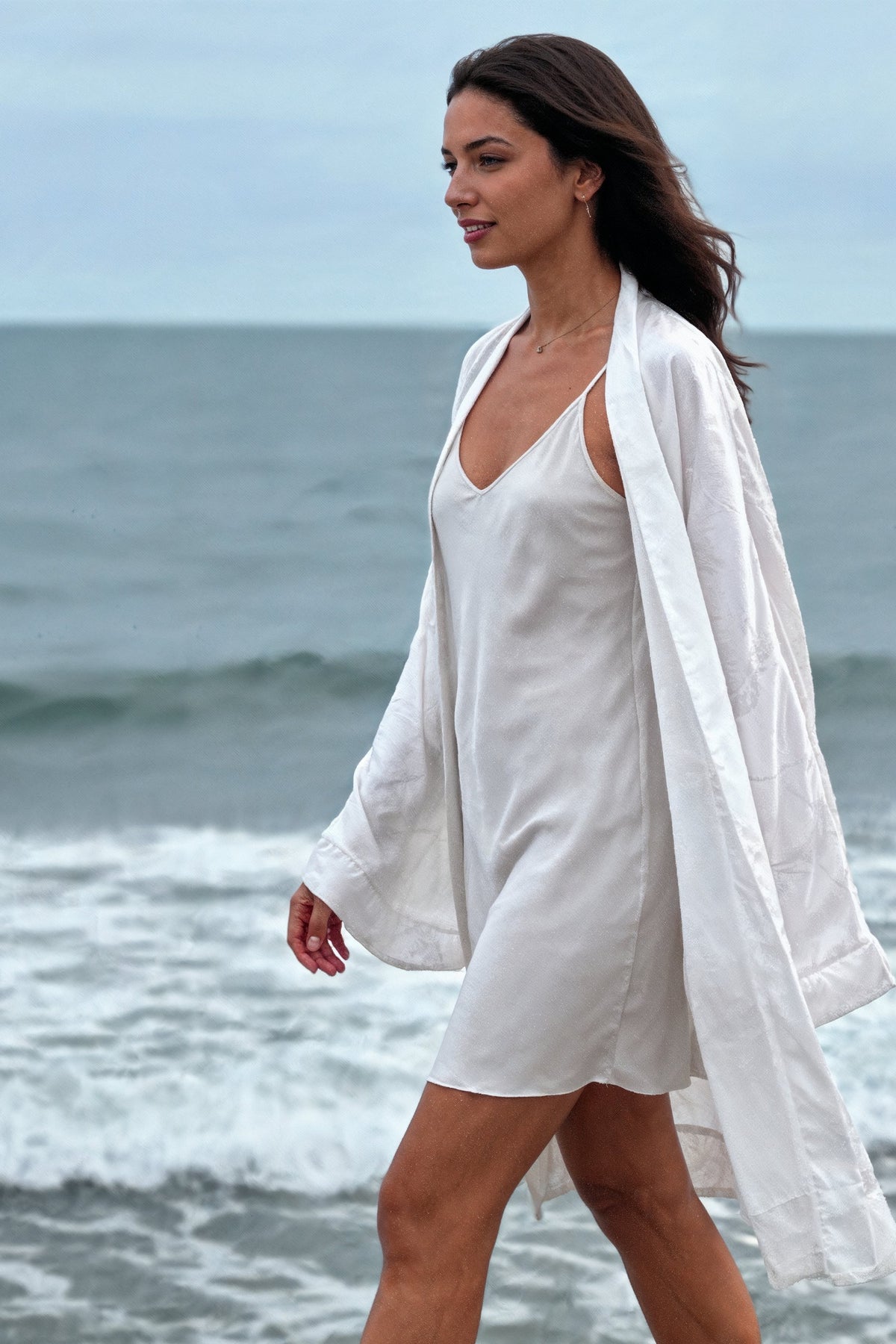 White Koi Fish Print Short Kimono Kaftan