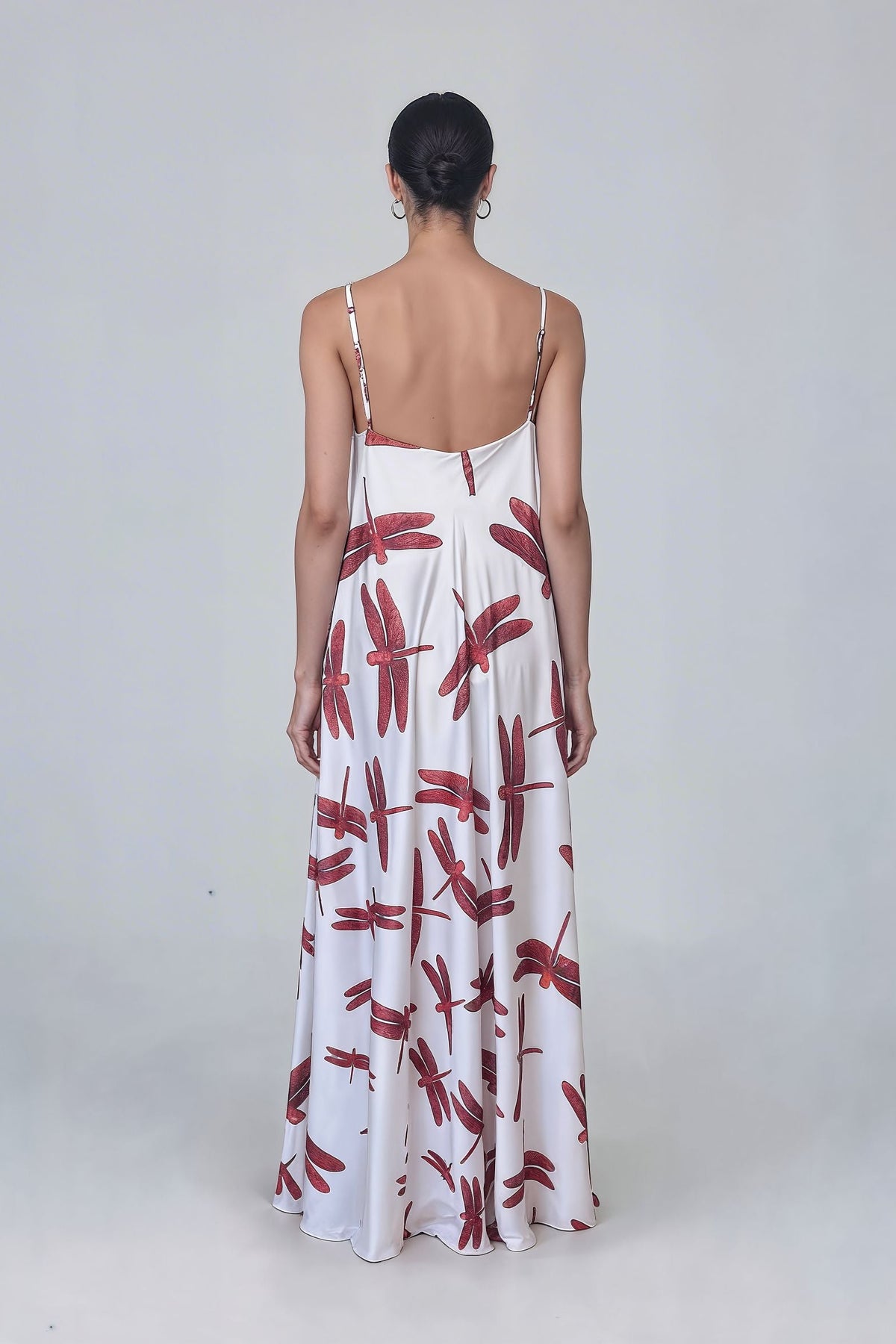 White Red Dragonfly Satin Mariella Dress