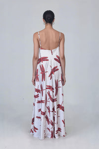 White Red Dragonfly Satin Mariella Dress
