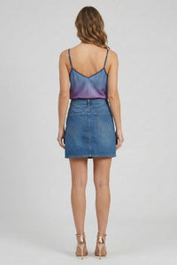 Fuchsia and blue ombre satin cami top with thin adjustable shoulder straps