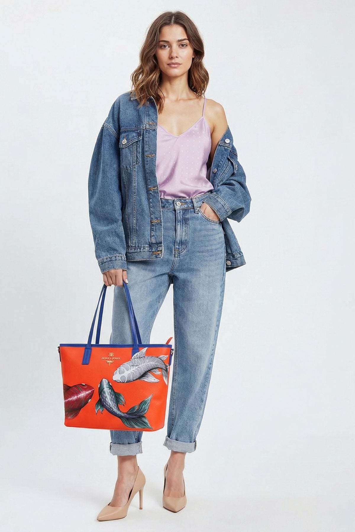 Koi Fish Hand Painted Orange Tote Bag